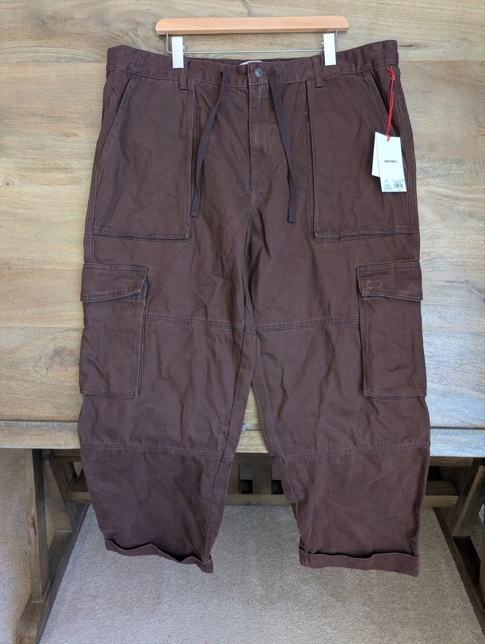 Woolrich Cargo Pants Mens XL Brown Pockets Relaxed Straight Leg Drawstring NWT